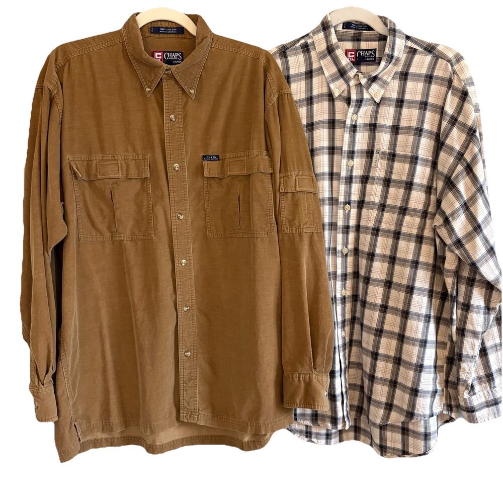 Set of 2 Chaps Ralph Lauren Vintage 90s Long Sleeve Button Down Shirts Sz Large